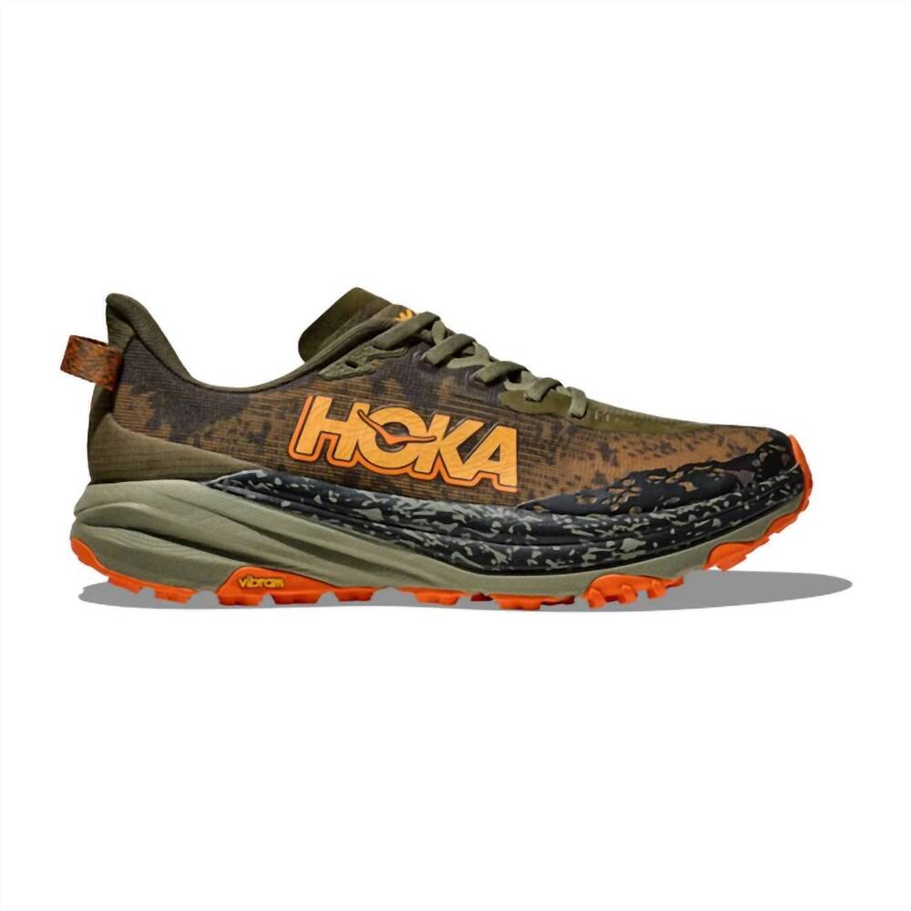 NEW HOKA men's speedgoat 6 running shoes in antique olive/squash